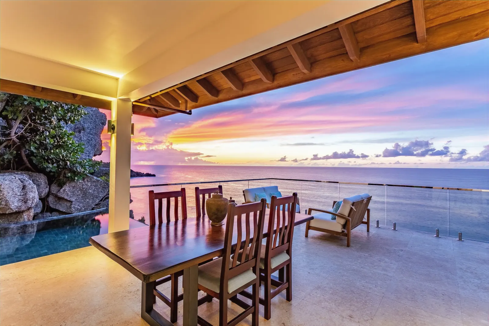 Sunset dining terrace at Villa Maxi Cooper